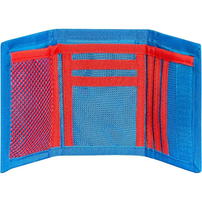 Portafoglio di super mario con mesh blu e rossa e accenti a righe audaci ideale per diario agenda comix