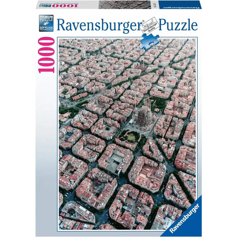 Ravensburger puzzle 1000 pezzi barcellona con immagine aerea di paesaggio urbano e cattedrale dimensioni 70x50