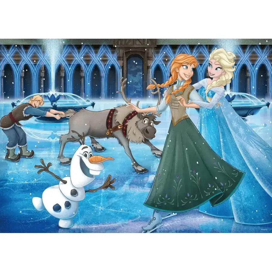 Puzzle 1000 pezzi frozen con immagine di elsa in abito fluente azzurro con ricami floreali delicati