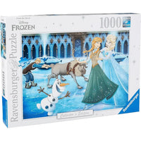 Puzzle 1000 pezzi frozen con anna elsa olaf e sven in scena del palazzo ghiacciato di disney frozen