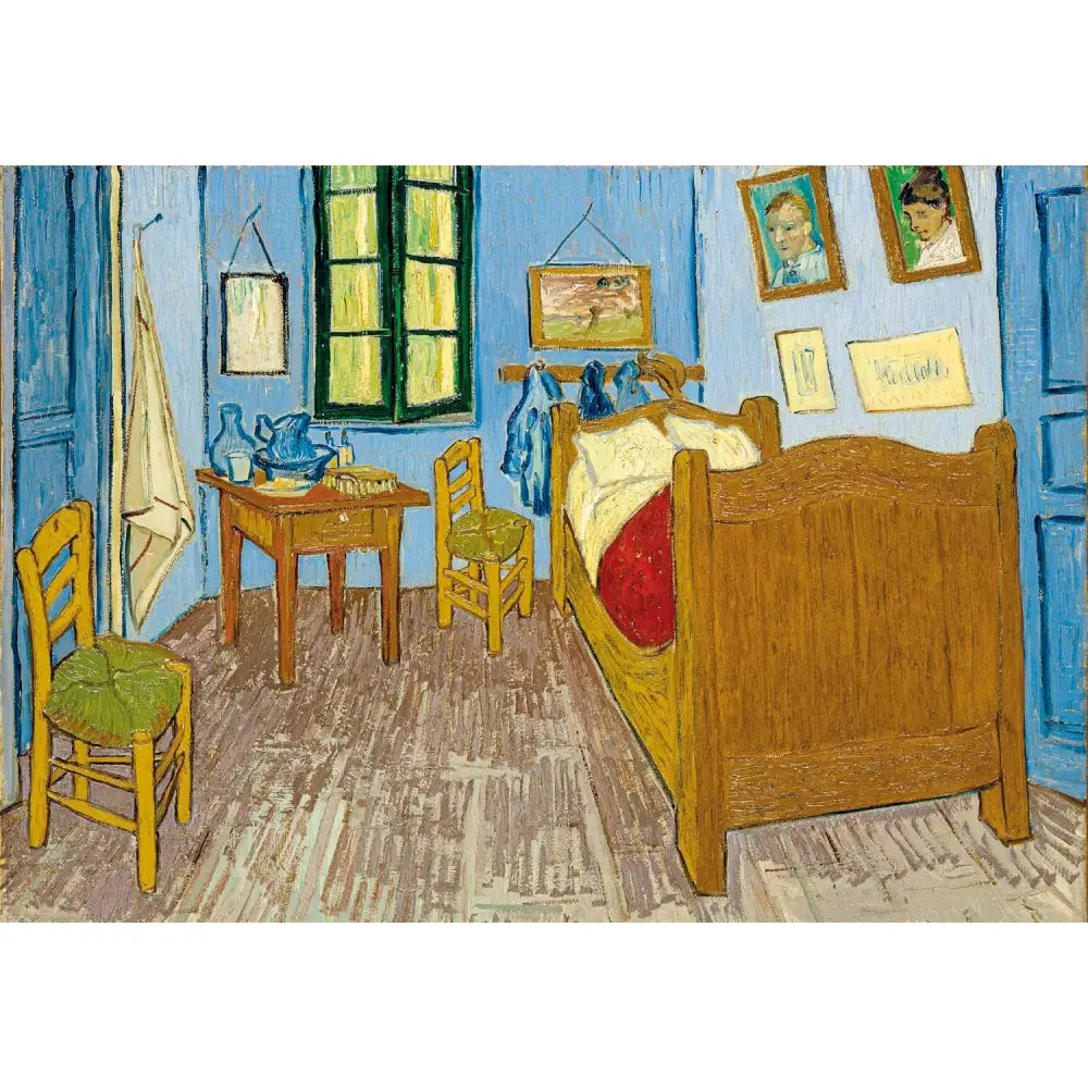 Puzzle 1000 pezzi van gogh con immagine di letto in legno con testiera curva e coperta rossa della museum collection