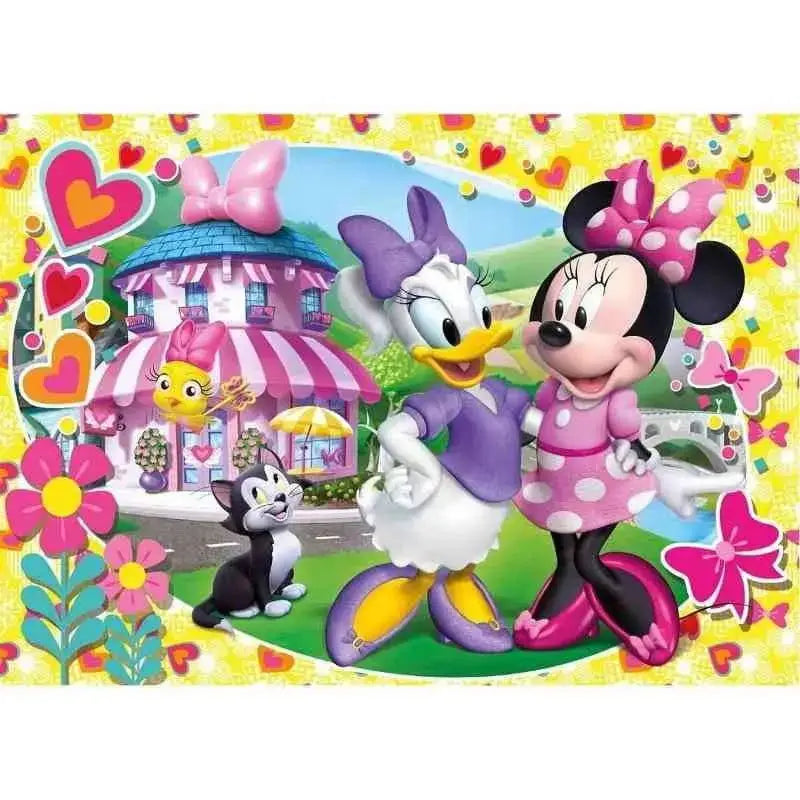 Puzzle 104 pezzi minnie e paperina con minnie mouse in abito rosa a pois serie supercolor pezzi minnie