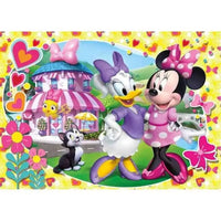 Puzzle 104 pezzi minnie e paperina con minnie mouse in abito rosa a pois serie supercolor pezzi minnie