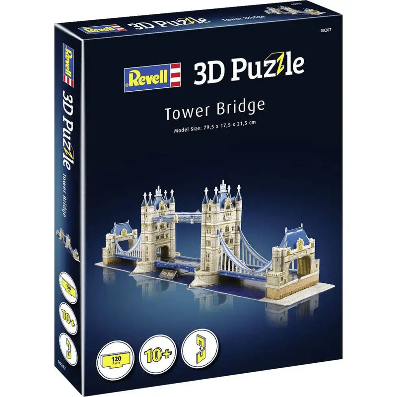 Modello puzzle 3d tower bridge di prodotto revell in beige e blu con dettagli realistici