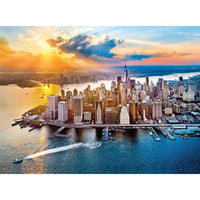 Puzzle 500 pezzi new york con skyline urbano al tramonto e grattacieli moderni e storici lungo il lungomare