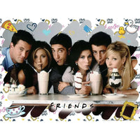 Puzzle 500 pezzi serie tv friends con poster colorato dei personaggi che gustano milkshake e gelati cartoon