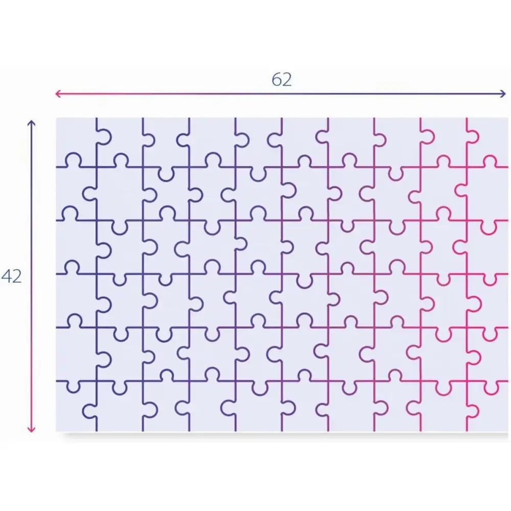 Puzzle 60 pezzi bat wheels con pezzi incastrabili da 62x42 cm sfumati dal viola al rosa vibrante