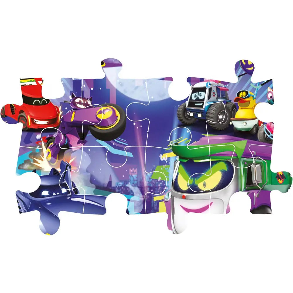 Puzzle 60 pezzi bat wheels con veicoli colorati in una scena cittadina vivace di cartone per bambini