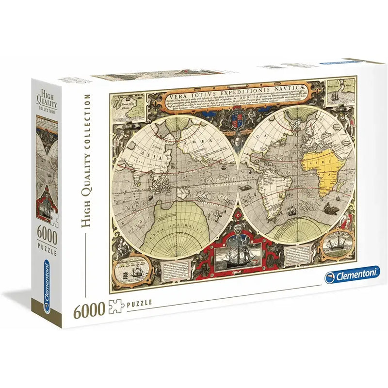Scatola bianca cartone puzzle 6000 pezzi antica mappa nautica con mappa vintage in toni seppia e dettagli oro