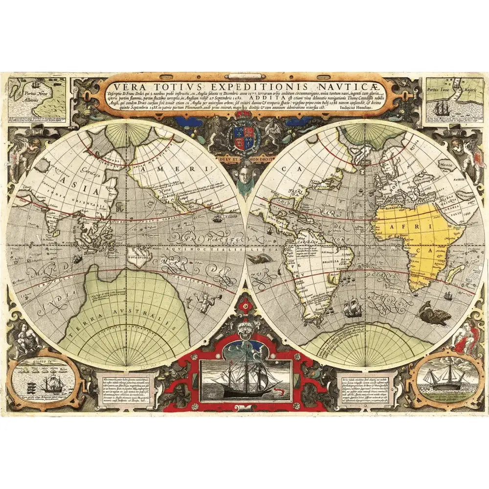 Puzzle 6000 pezzi antica mappa nautica con dettagli cartografici intricati e africa in giallo su tonalità seppia