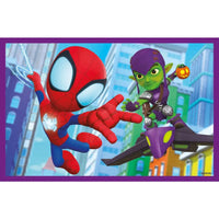 Puzzle cubi spidey clementoni con pezzo puzzle rosso e blu con emblema ragno bianco