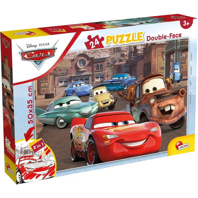 Puzzle double-face cars in scatola con 24 pezzi raffigurante saetta mcqueen rosso di disney pixar cars