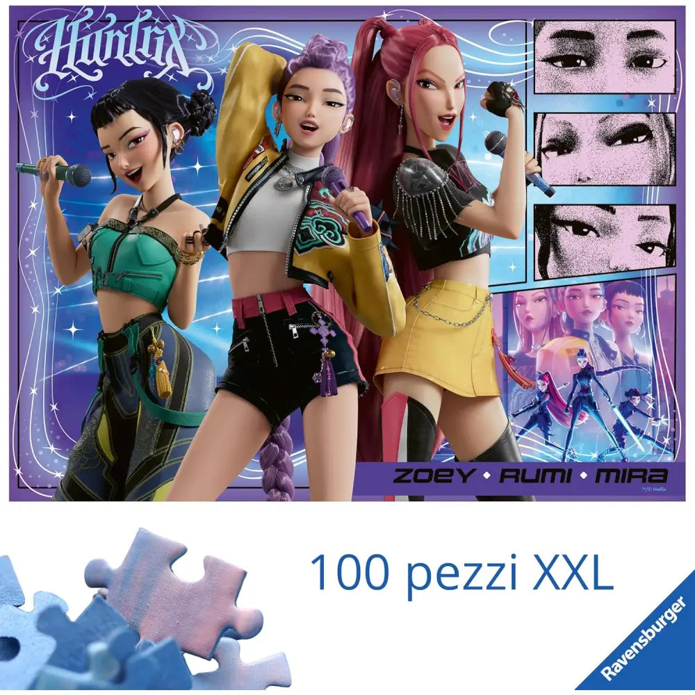 Puzzle ravensburger 100 pezzi demon hunters xxl con i personaggi animati zoey rumi e mira di huntix