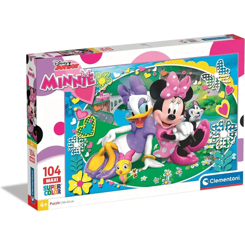 Puzzle maxi 104 pezzi minnie e paperina con colori vivaci rosa, viola e giallo ideale come regalo ideale