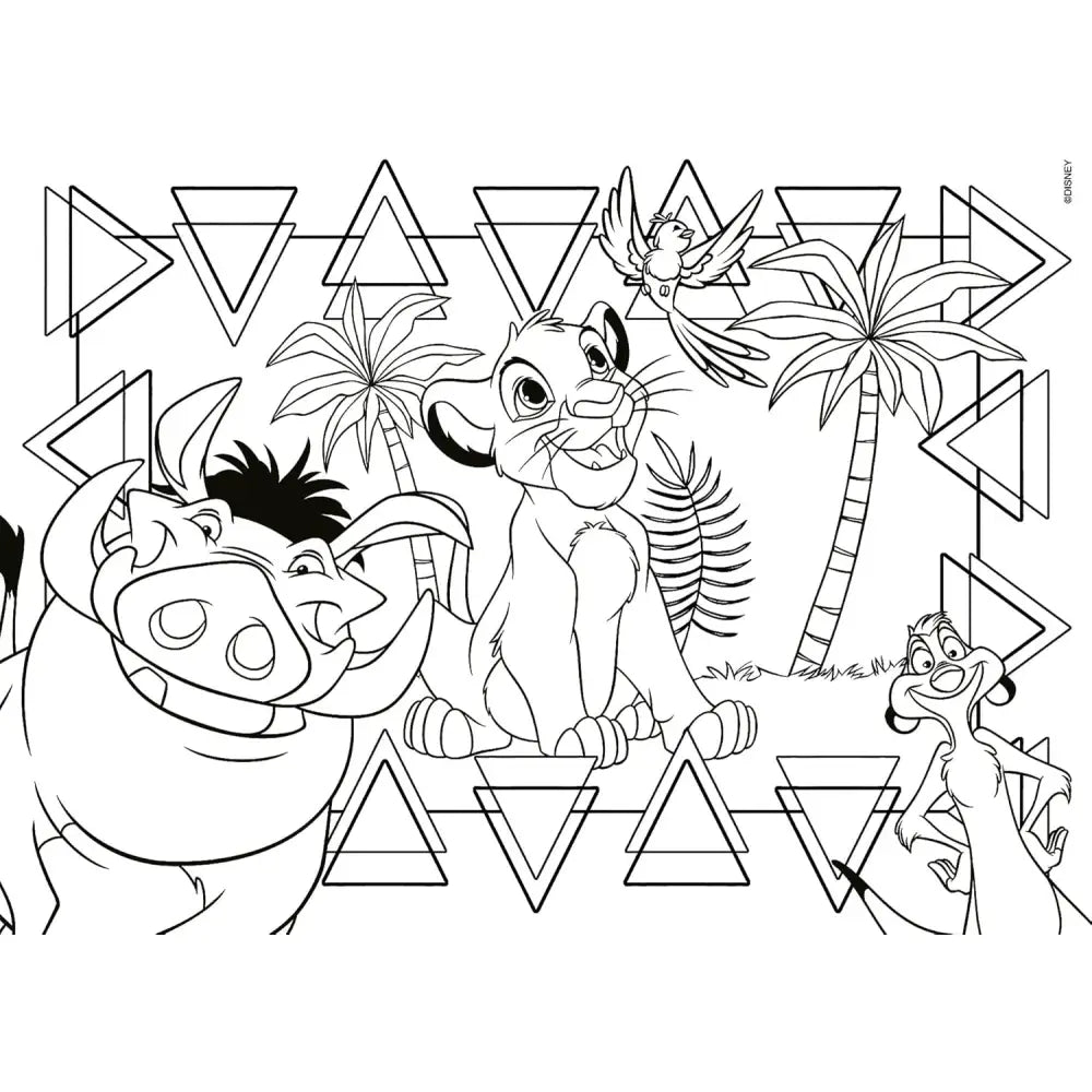 Puzzle maxi floor 60 pezzi re leone disney classics con pagina da colorare in bianco e nero con personaggi del re leone