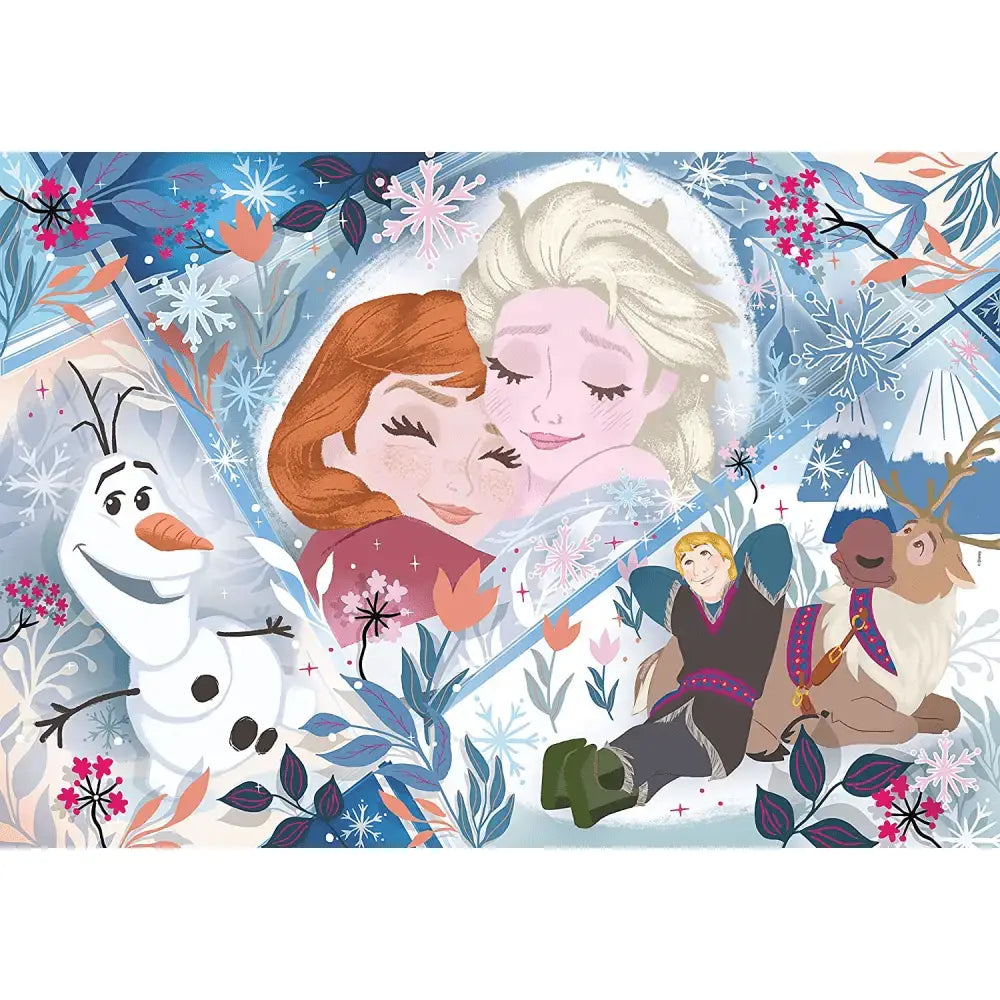 Poster illustrato e giocoso di puzzle maxi frozen disney 24 pezzi con elsa, anna, olaf, kristoff, sven e fiocchi di neve