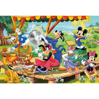 Illustrazione cartoon vibrante con personaggi disney che suonano sotto un tendone puzzle maxi supercolor disney mickey 24 pezzi