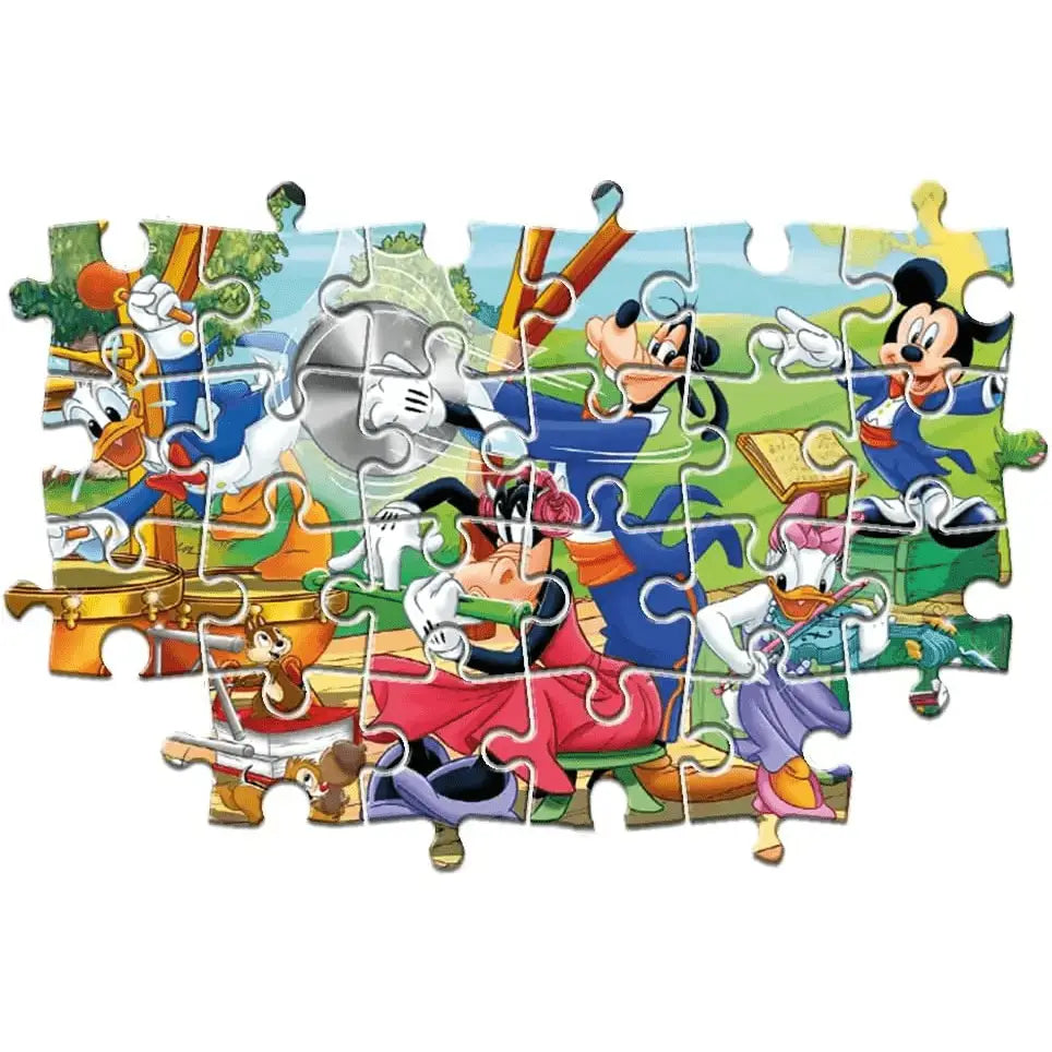 Puzzle maxi supercolor disney mickey 24 pezzi con personaggi classici disney in scena esterna vivace e colorata