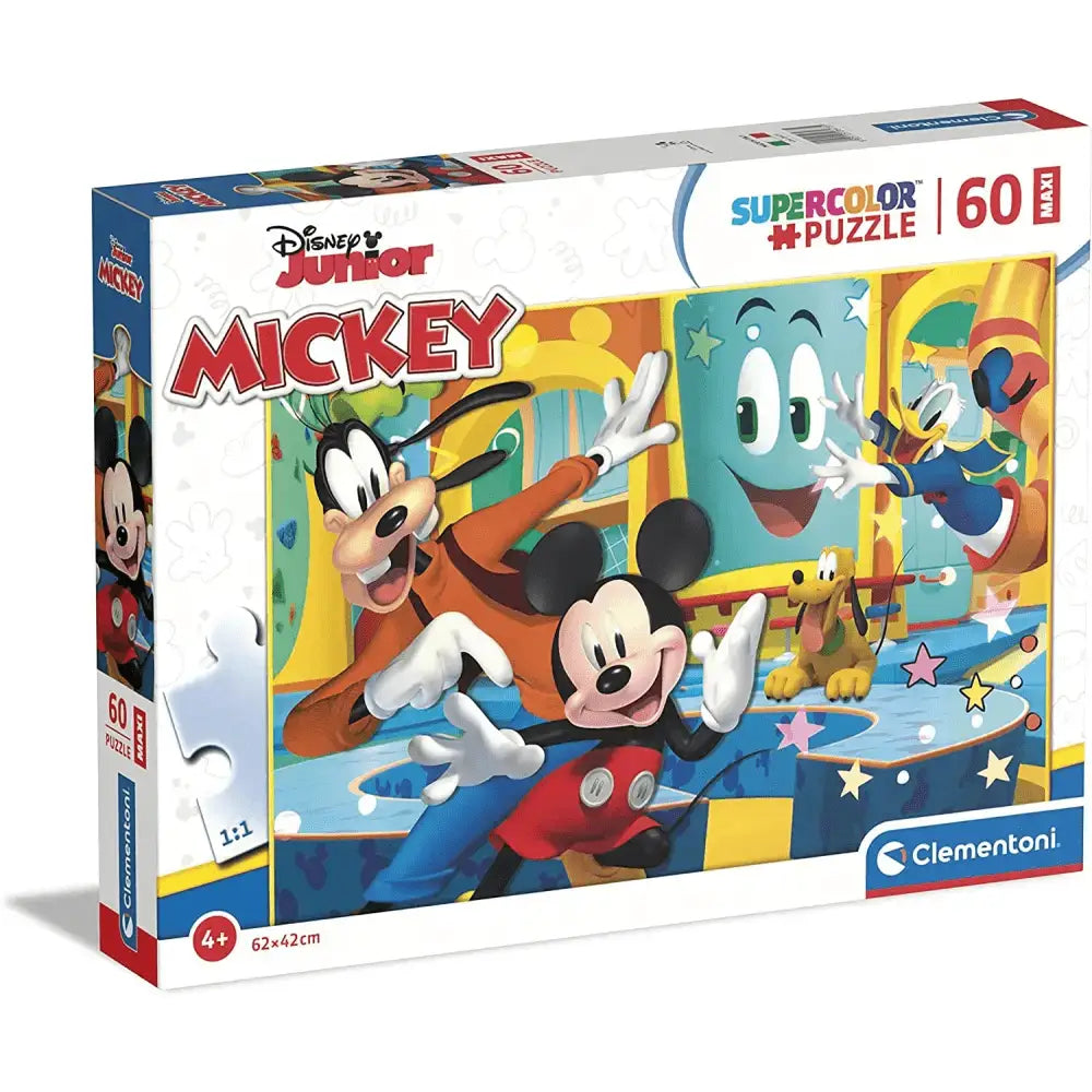 Vibrante puzzle maxi supercolor disney mickey da 60 pezzi con personaggi colorati per bambini 4+ anni