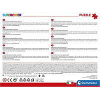 Scatola puzzle maxi supercolor disney mickey da 60 pezzi con descrizioni multilingue e loghi di certificazione