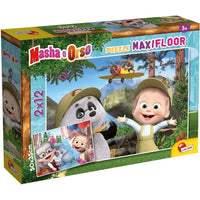 Scatola puzzle maxifloor 2 x 12 pezzi masha e orso con personaggi cartone animato masha in scena colorata nel bosco