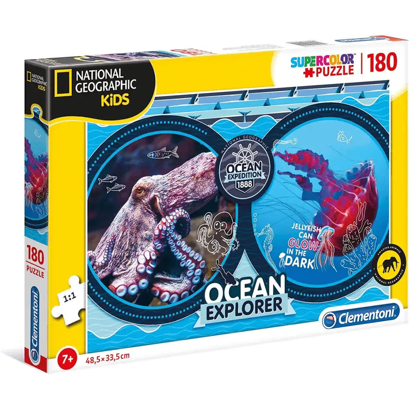 Puzzle national geographic kids ocean explorer da 180 pezzi con illustrazione di polpo e meduse luminose