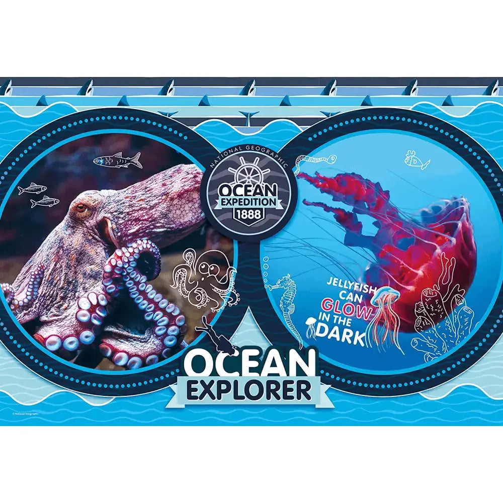 Puzzle national geographic kids ocean explorer con poster expedizione oceanica 1888 e polpo rosso-porpora dettagliato