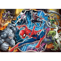 Action figure puzzle spiderman maxi supercolor rosso e blu in posa dinamica con lancia ragnatele nere 104 pezzi