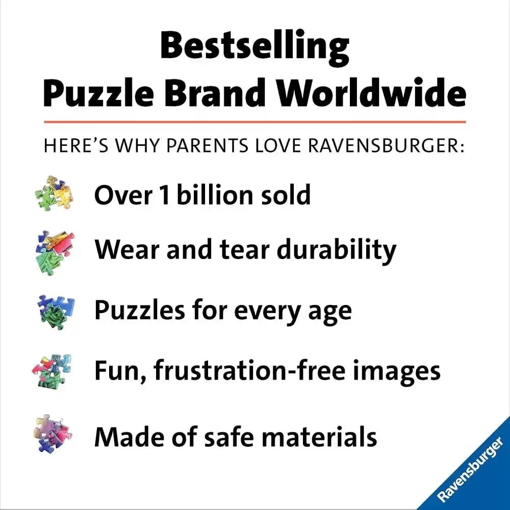 Pubblicità ravensburger puzzle barbie 100 pezzi xxl con testo nero su sfondo bianco e pezzi colorati di puzzle