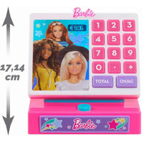 Registratore di cassa barbie trendy rosa e bianco con display colorato e tasti numero rosa per gioco infantile