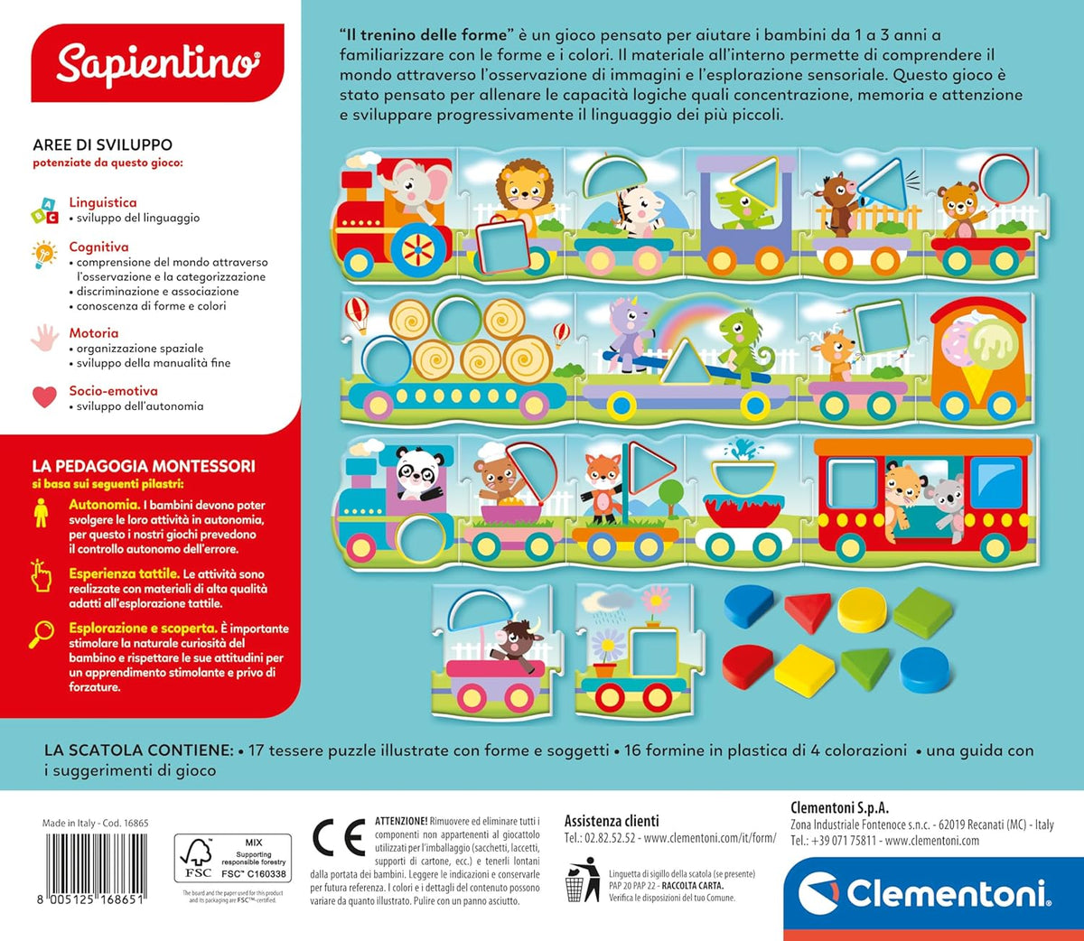 Clementoni Sapientino Montessori – Il Trenino delle Forme - retro scatola trenino forme