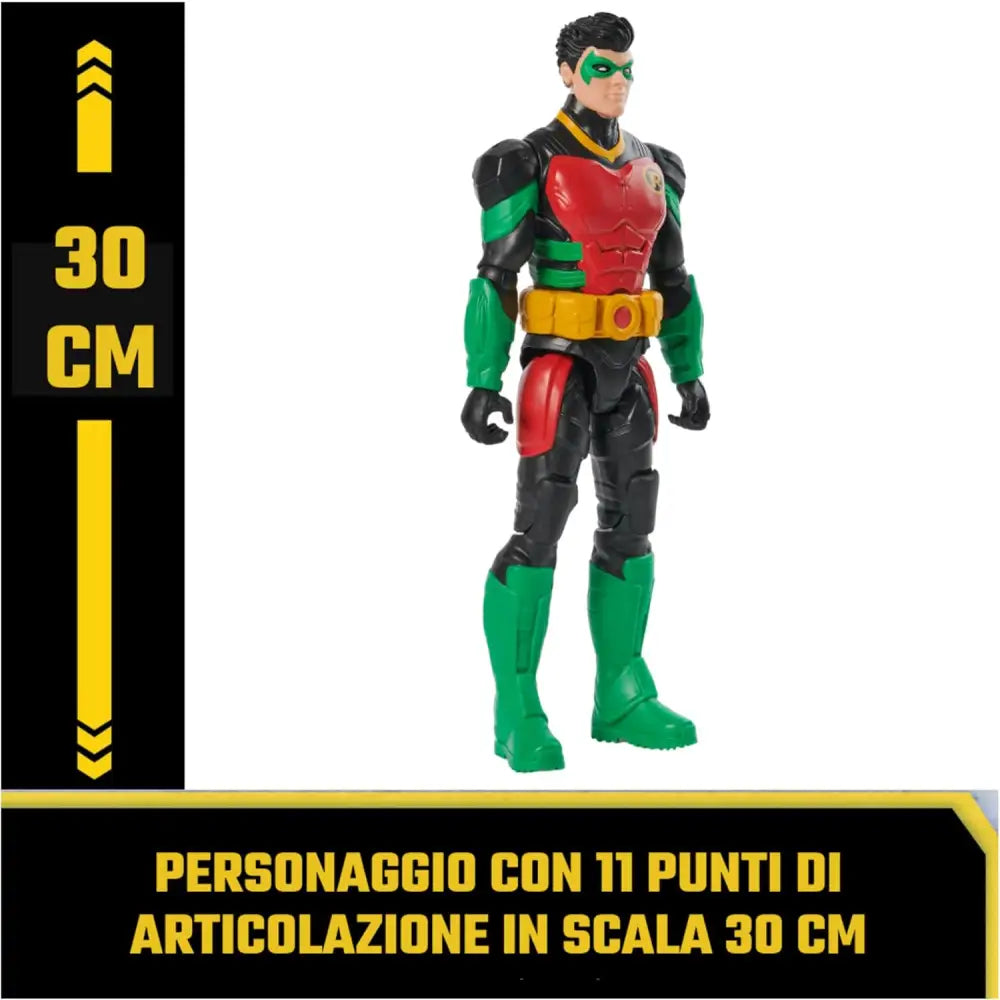 Robin action figure 30 cm in red green and black suit with yellow accents dc comics collectible giocattolo