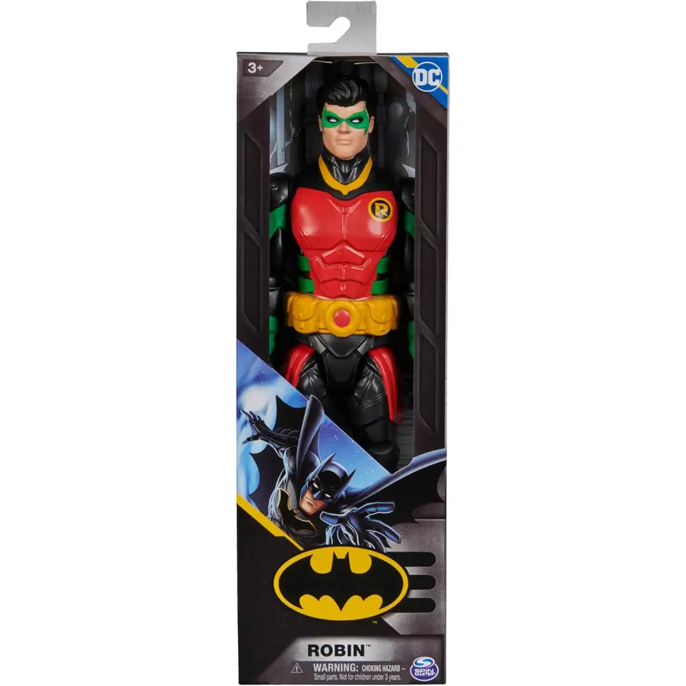 Robin action figure 30 cm in red and green inside black yellow blue packaging with batman logo by dc comics