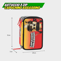 Astuccio Scuola 3 Zip Cappuccino Assassino Skifidol Italian Brainrot