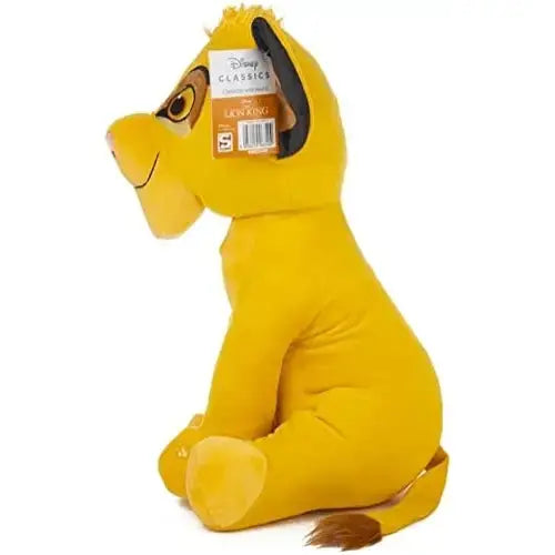 Simba peluche giallo morbido con orecchie nere interne e punta della coda marrone con suono integrato