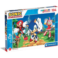 Scatola puzzle sonic supercolor blu e bianca con personaggi in giungla colorata per 104 pezzi