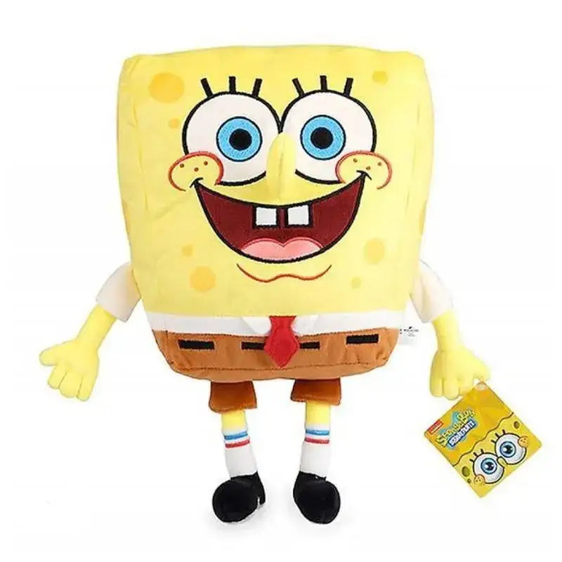 Peluche spongebob 50 cm giallo con occhi blu cravatta rossa e pantaloni marroni in tessuto morbido