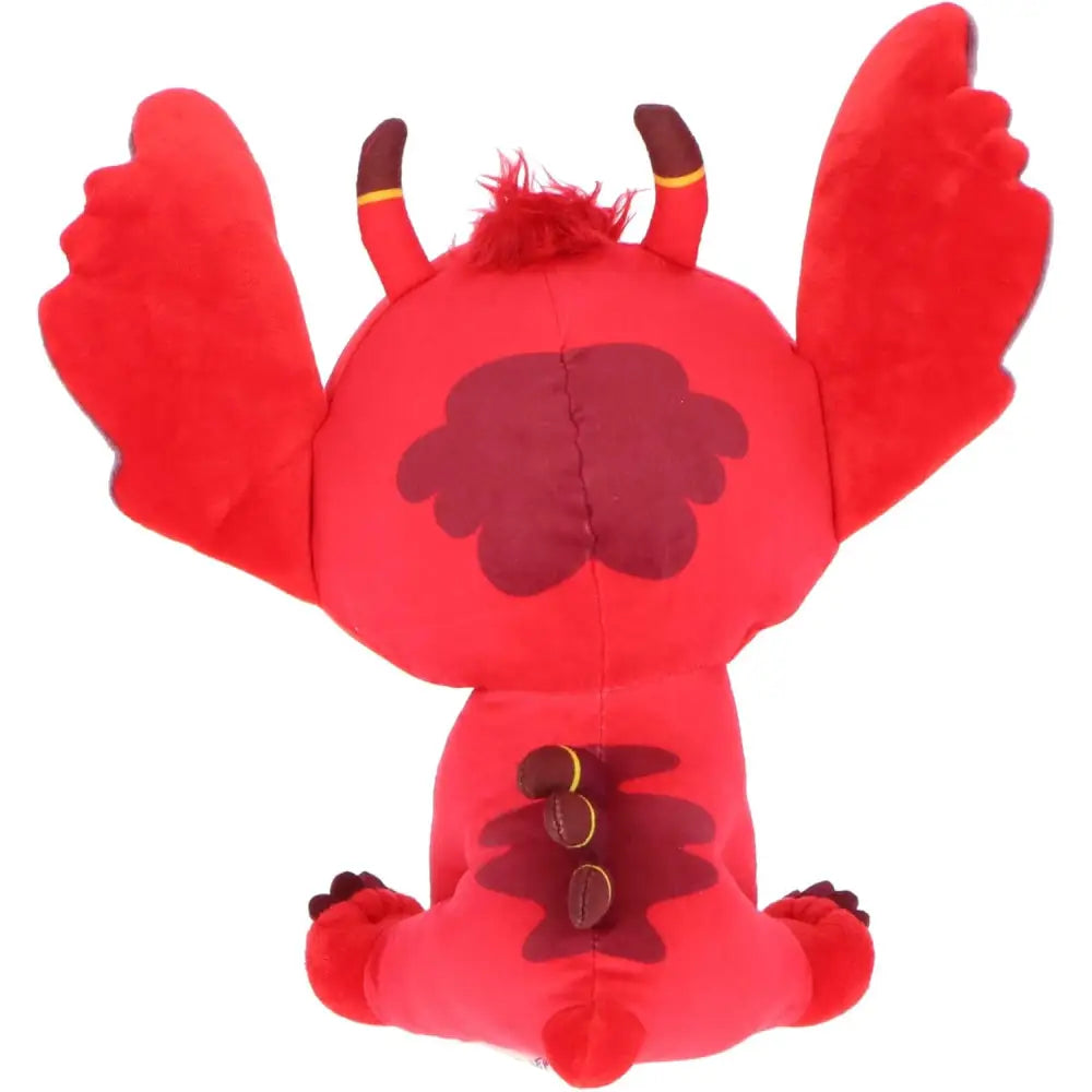 Plush peluche stitch rosso leroy 30 cm con ali e coda marroni scure e piccole corna gialle, fan disney