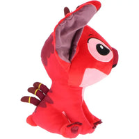 Peluche stitch rosso leroy 30 cm con orecchie viola e punte della coda marrone scuro con bande gialle