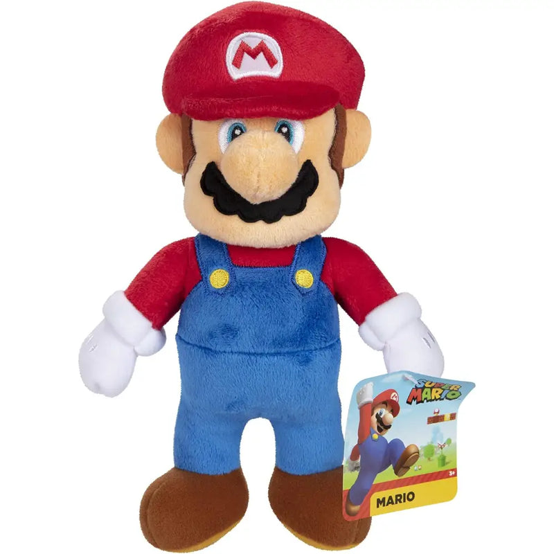 Super mario peluche mario 15 cm in rosso e blu con cappello con m, guanti bianchi e dettagli gialli sulle tute