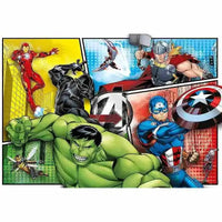 Vibrante puzzle supercolor the avengers 104 pezzi con murale a fumetti di hulk, captain america, thor, iron man e black panther