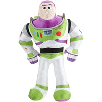 Toy story peluche buzz lightyear con tuta spaziale bianca verde e viola e dettagli ricamati come la patch space ranger