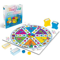 Colorato gioco da tavolo trivial pursuit edizione famiglia con categorie vivaci e icone di personaggi cartoon