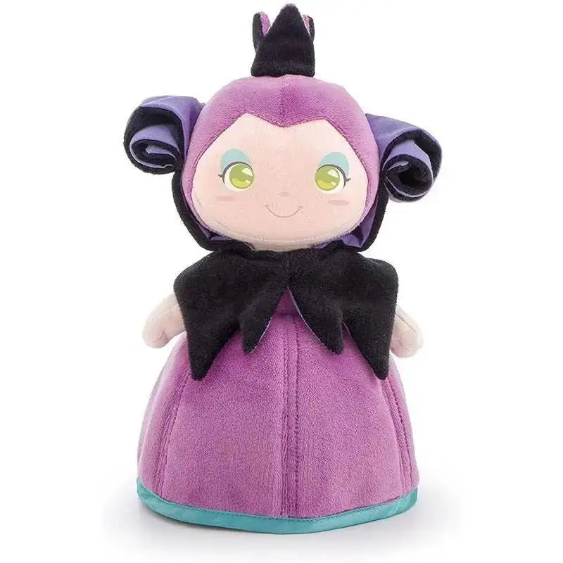 Bambola ruth trudi in abito viola con dettagli preziosi, realizzata in peluche viola con accenti in velluto nero e occhi verdi