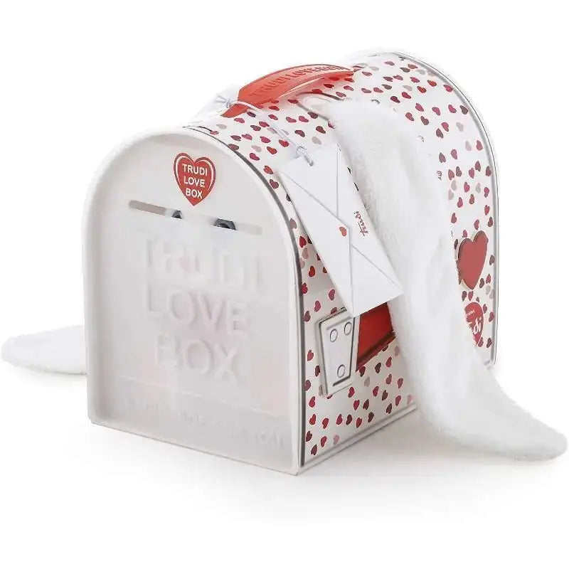 Trudi love box orecchiotti coniglio cassetta lettere americana bianca con cuori rossi e manico abbinato