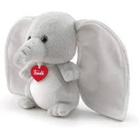 Peluche elefante morbido grigio con orecchie grandi e pancia bianca della trudi love box orecchiotti