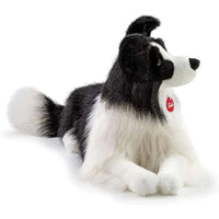 Trudi peluche border collie scott giocattolo morbido nero e bianco con pelo soffice e collare con targhetta rossa