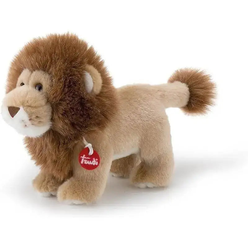 Peluche trudi trudino leone con criniera marrone soffice e corpo beige con dettagli bianchi su muso e zampe