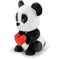 Morbidone peluche trudino panda nero e bianco che tiene un cuore rosso brillante con scritta love you