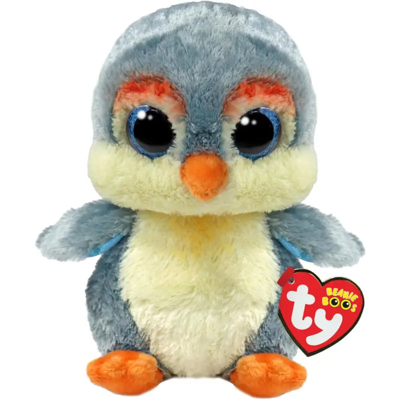 Soft peluche pinguino beanie boos azzurri glitterati con pelliccia crema e grigia occhi grandi luminosi famiglia ty beanie